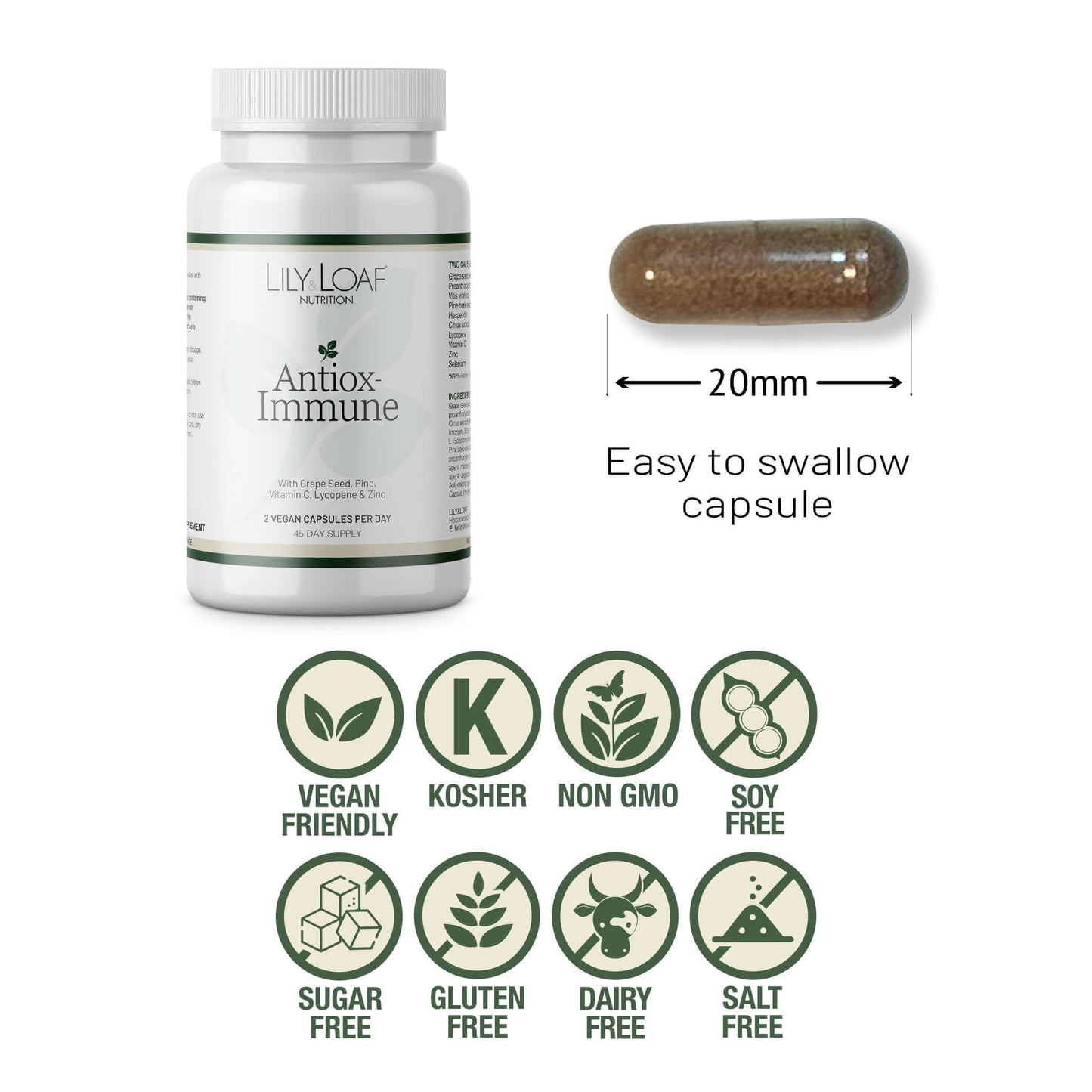 Lily & Loaf Antiox-Immune Free From Allergens and Size of Capsule