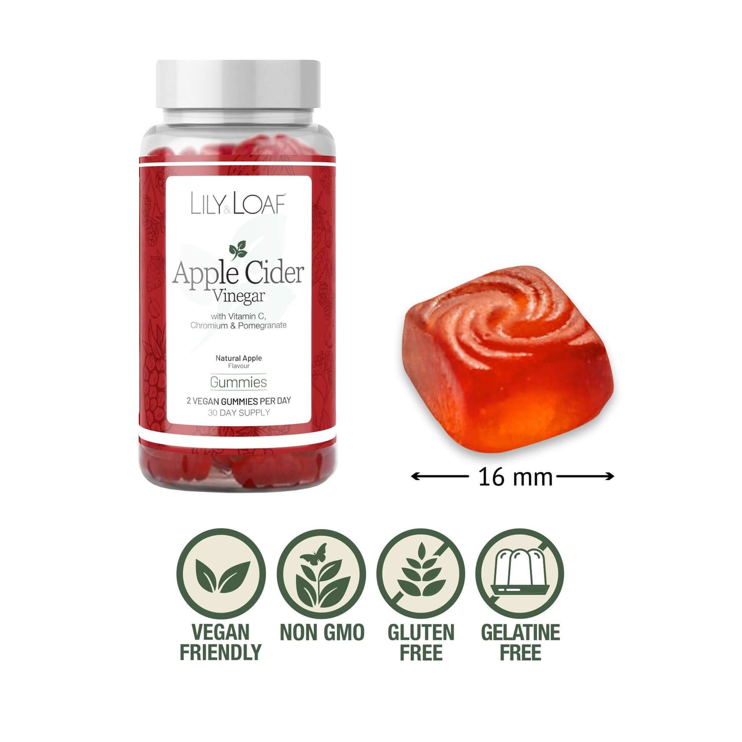 Apple Cider Vinegar Gummies vegan, gluten free, non-GMO