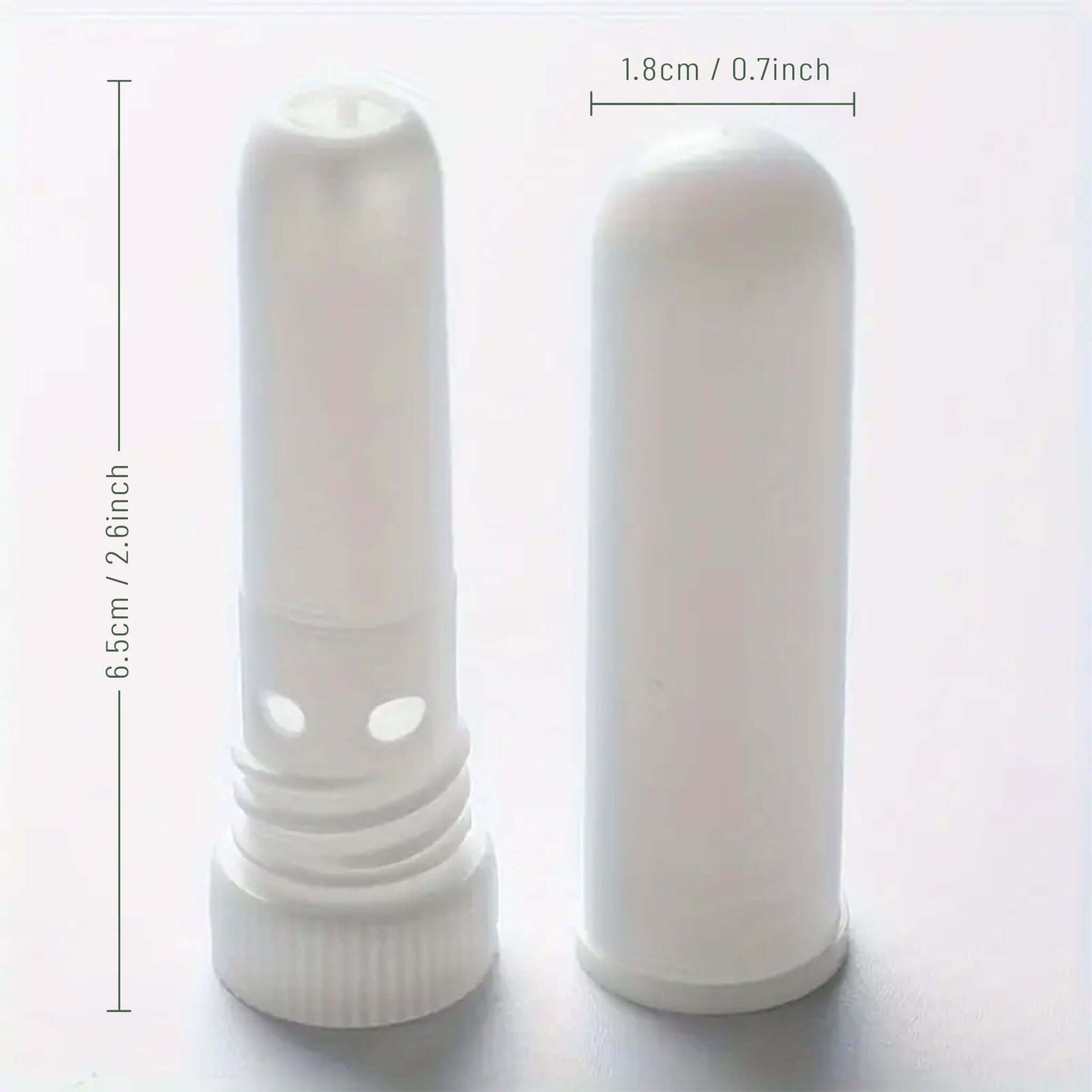 Nasal Inhaler Stick with dimensions indicated on a light grey background