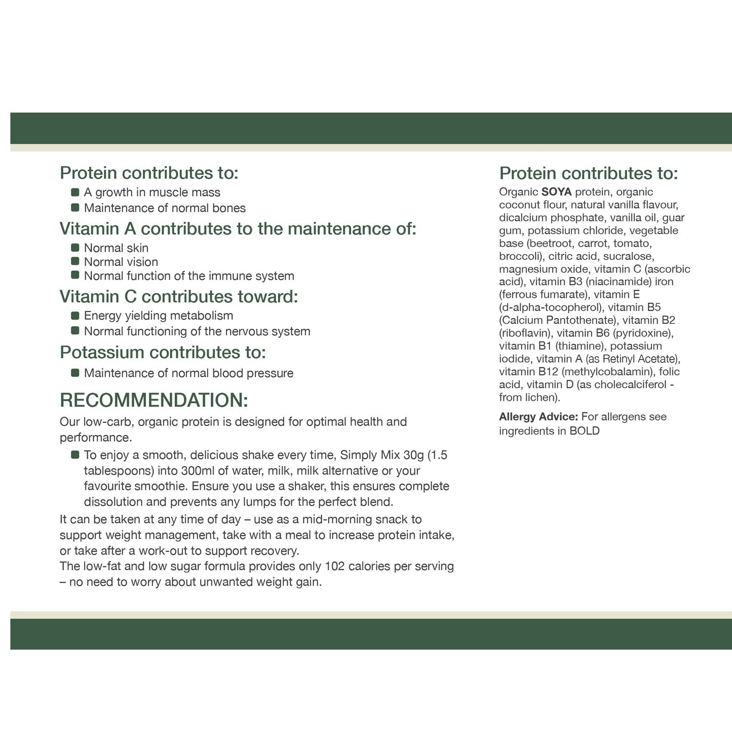 Vanilla Soya Protein Label with Nutritional Information