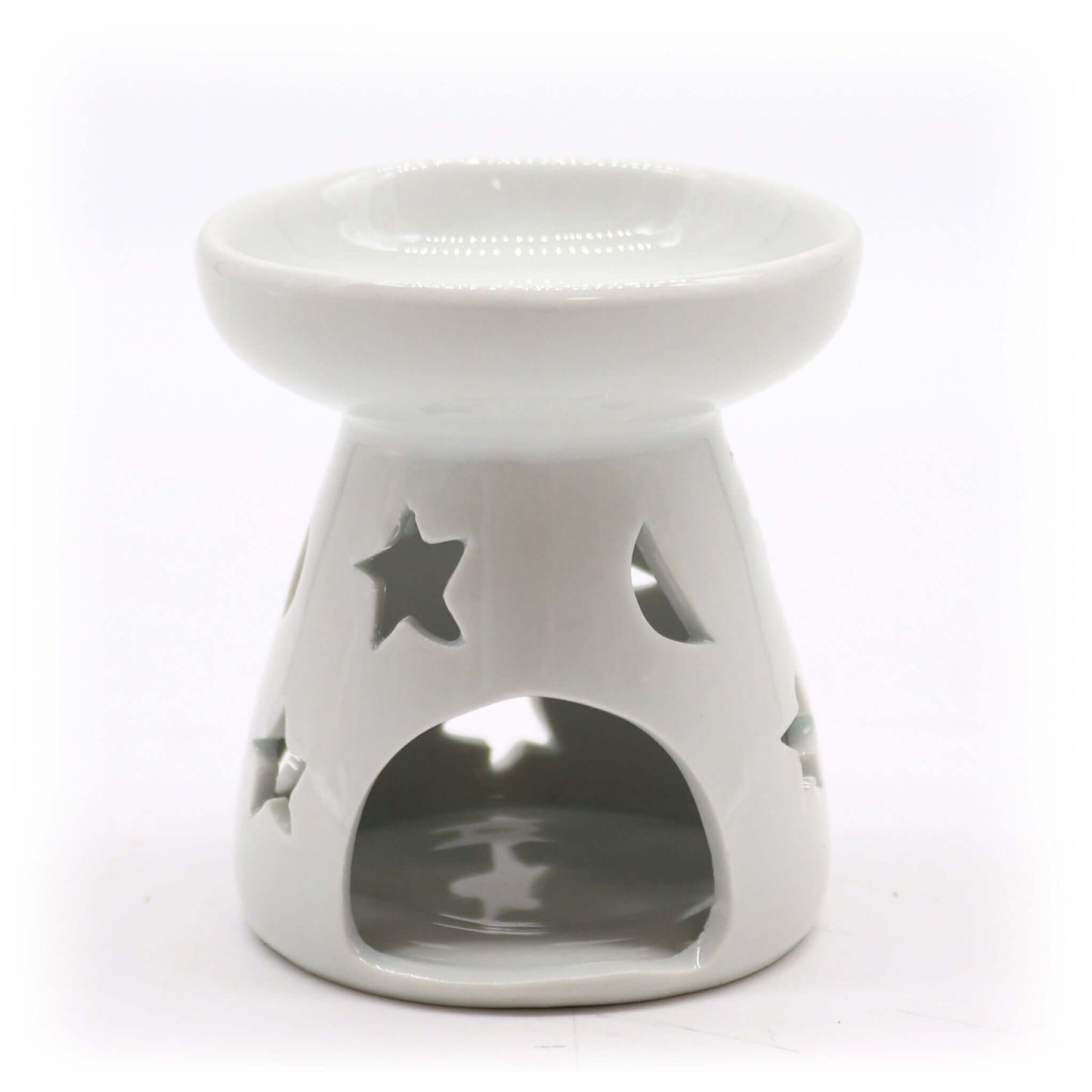Small white moon and star oil burner - back