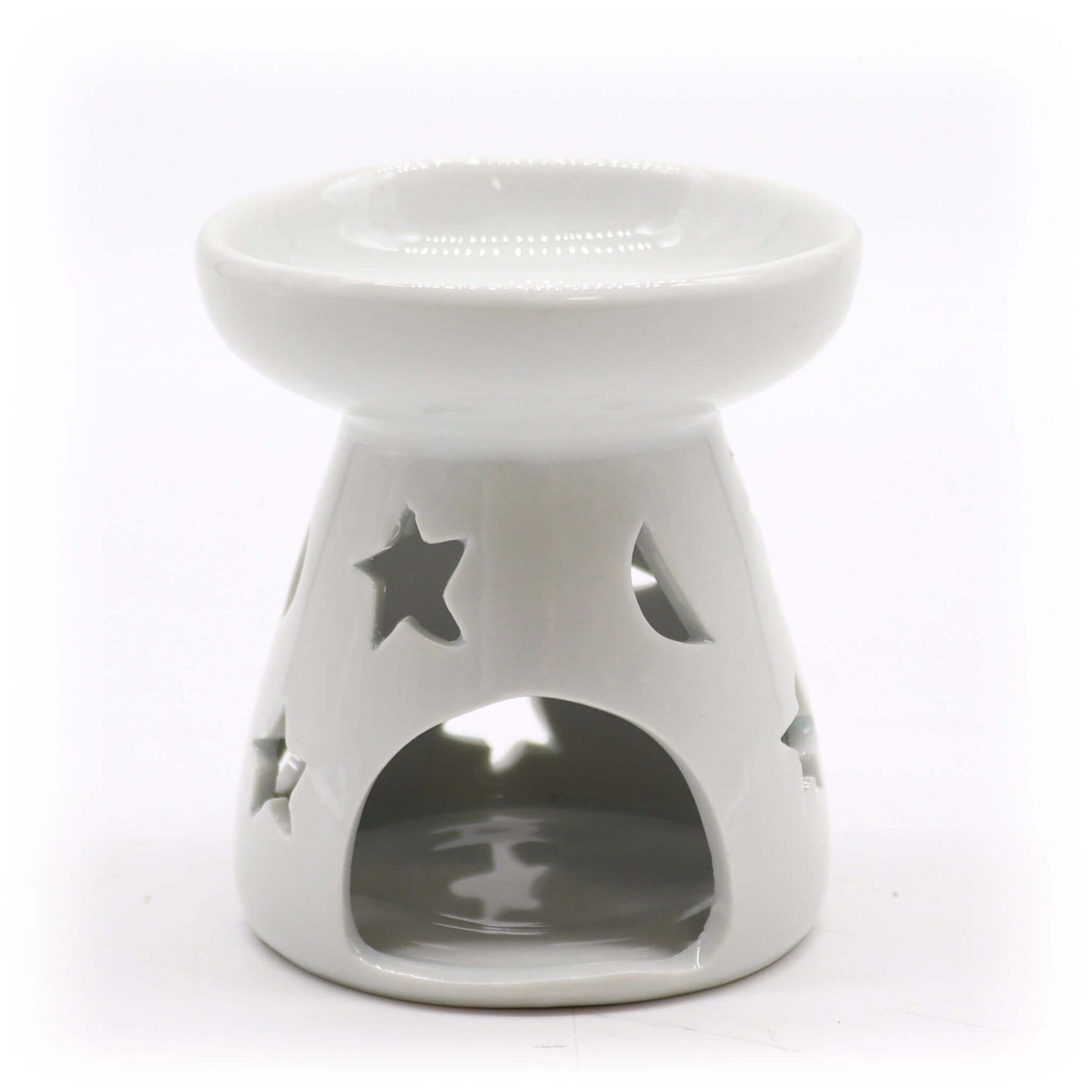 Small white moon and star oil burner - back