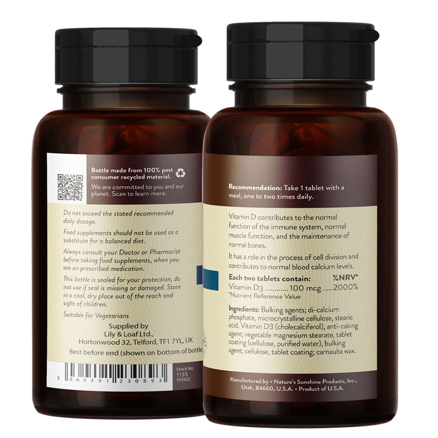 Nature's Sunshine Vitamin D3 label information