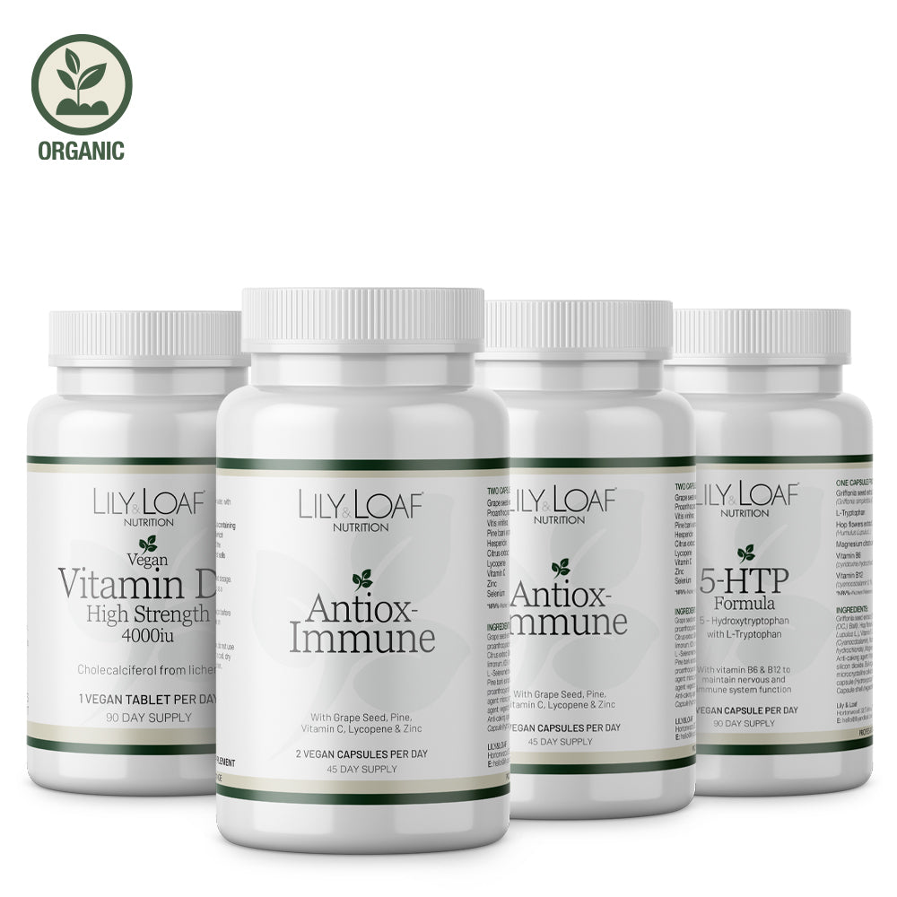 Lily & Loaf Essentials Collection bundle of 3 products - 5HTP, Antiox-Immune and Vitamin D3