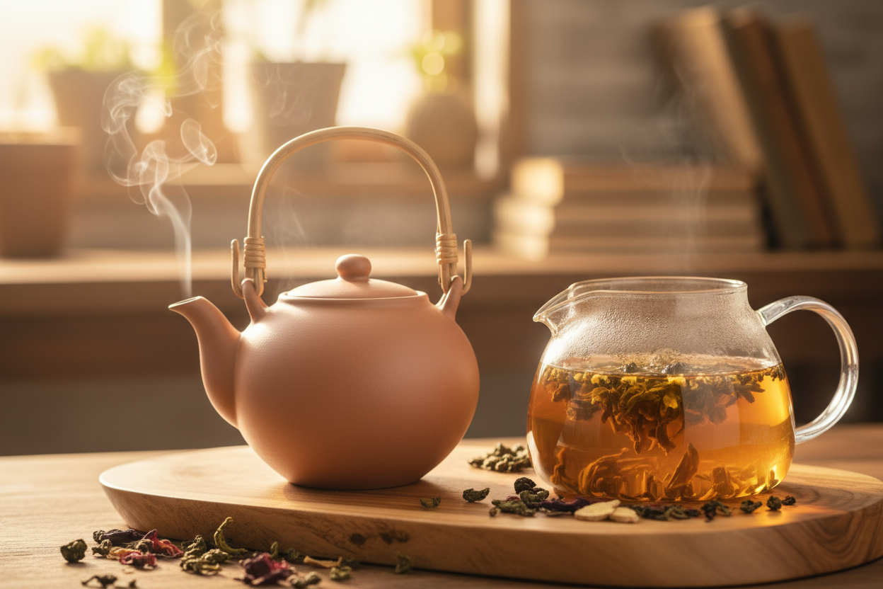 Organic Tea Being Brewed in a pot