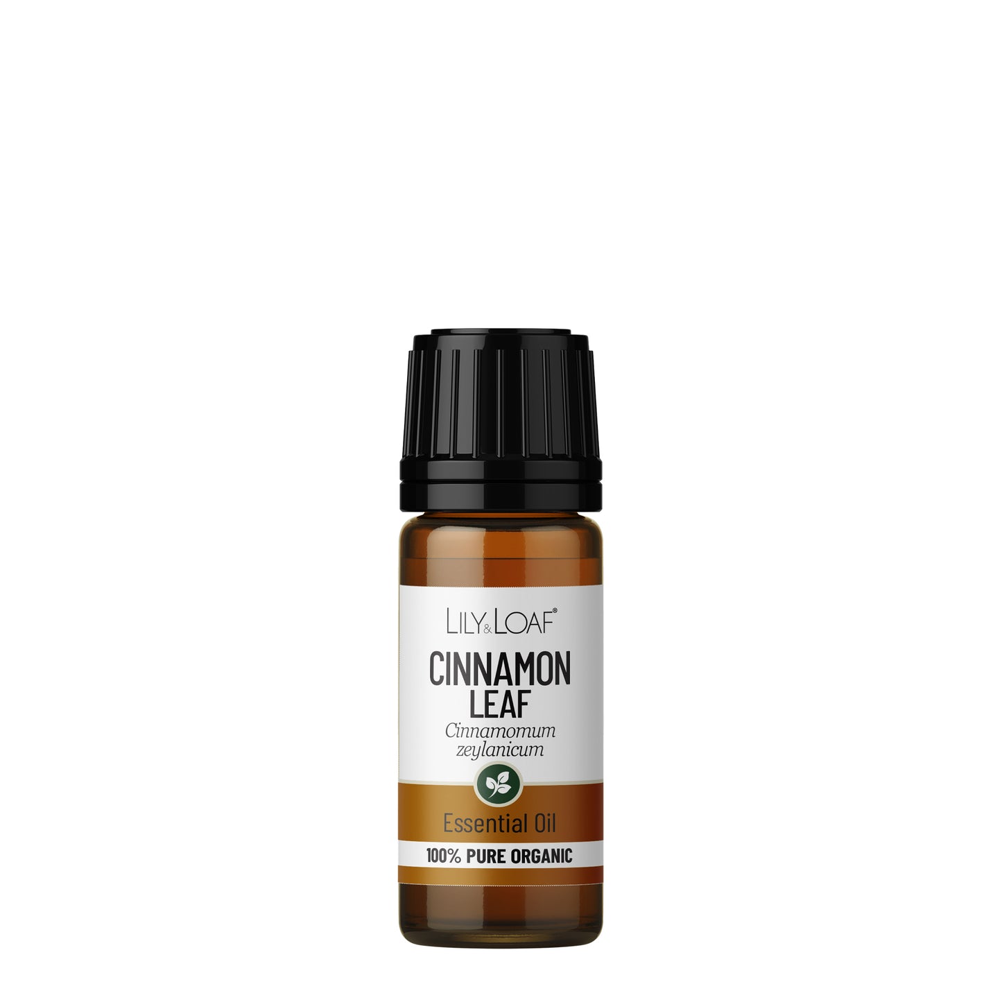 Cinnamon Leaf Organic Essential Oil surrounded by cinnamon sticks and leaves depicting the botanicals included in the oil