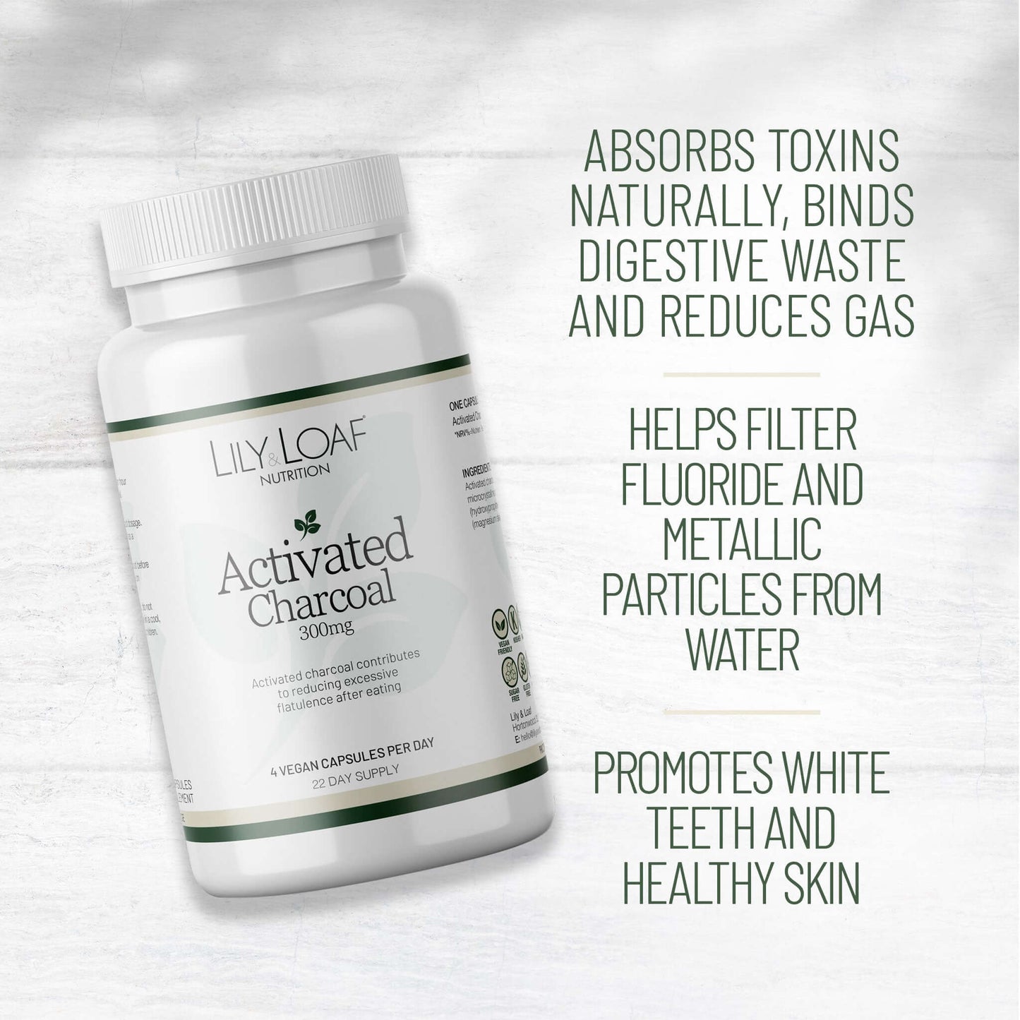 Lily & Loaf Activated Charcoal Label Information highlighting ingredients, directions for use and nutritional profile