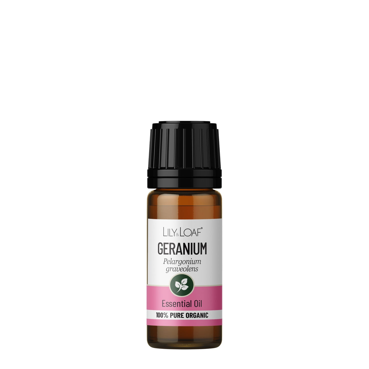 10ml amber glass bottle of Lily & Loaf Geranium Organic Essential Oil