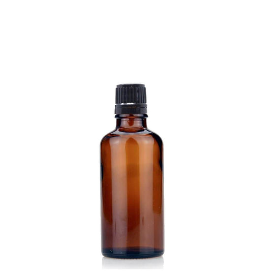 50ml amber glass bottle with black screw cap