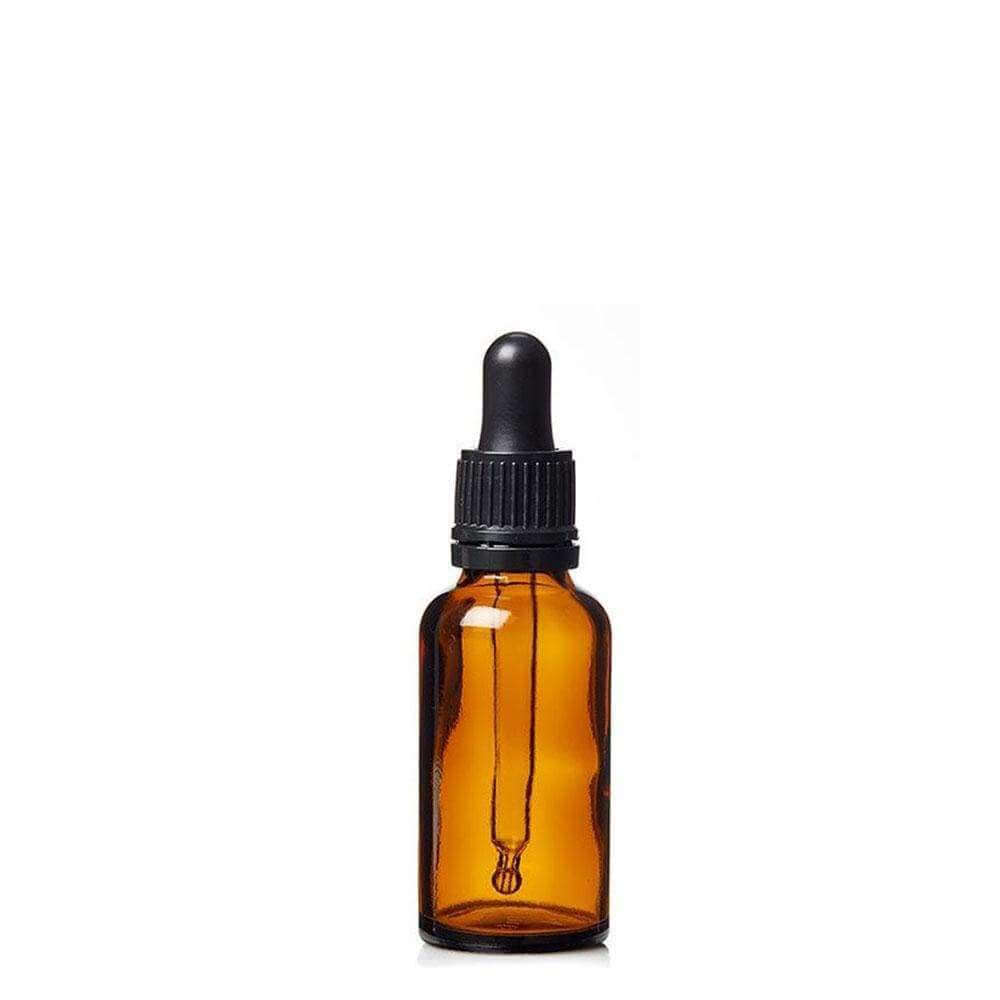 10ml amber glass dropper bottle with black rubber top