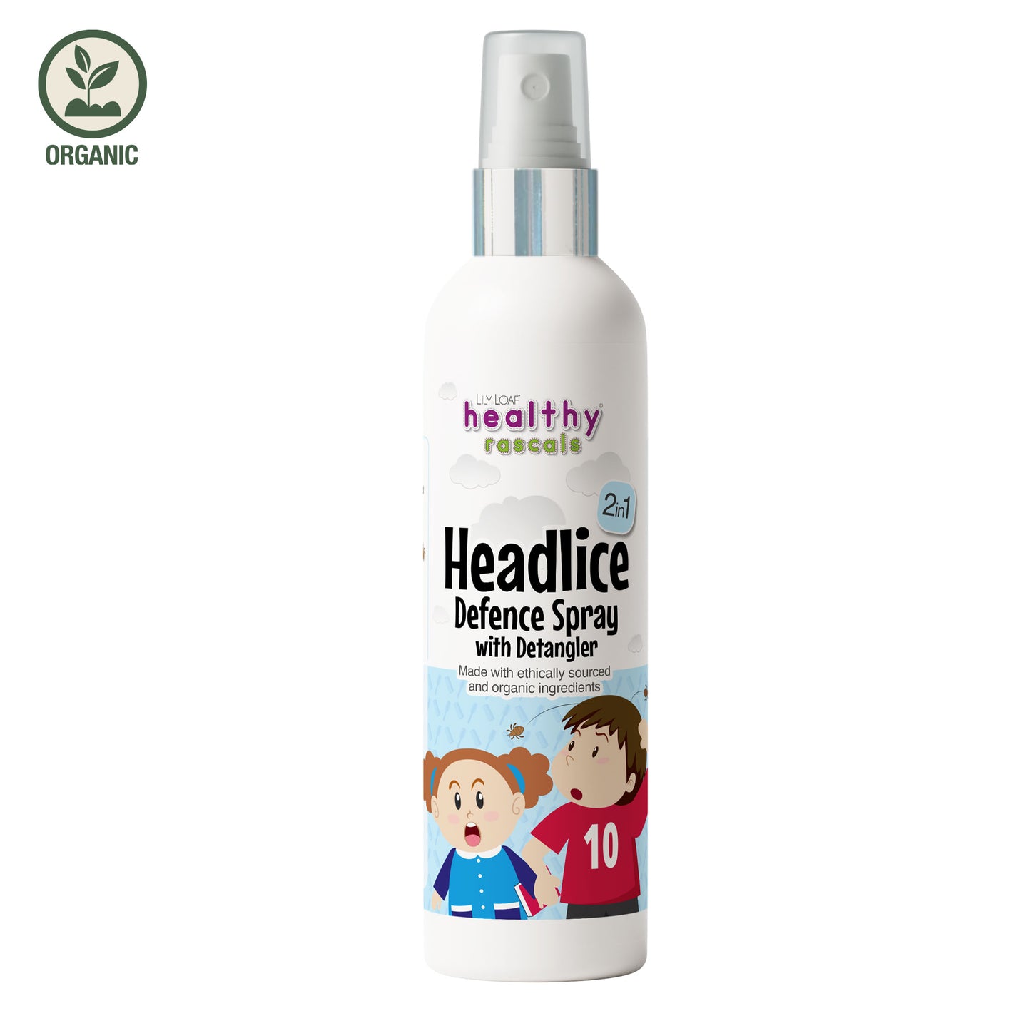 Healthy Rascals Headlice Defence Spray 2-in-1 with Detangler, made with organic ingredients