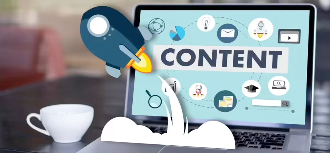 illustration of rocket taking off, websites full of content