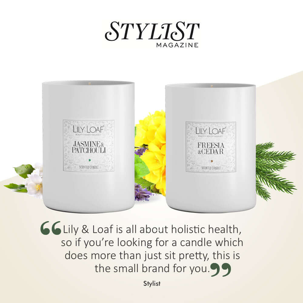 Holistic health candle duo by Lily & Loaf, featuring in Stylist Magazine for their aesthetic and quality.