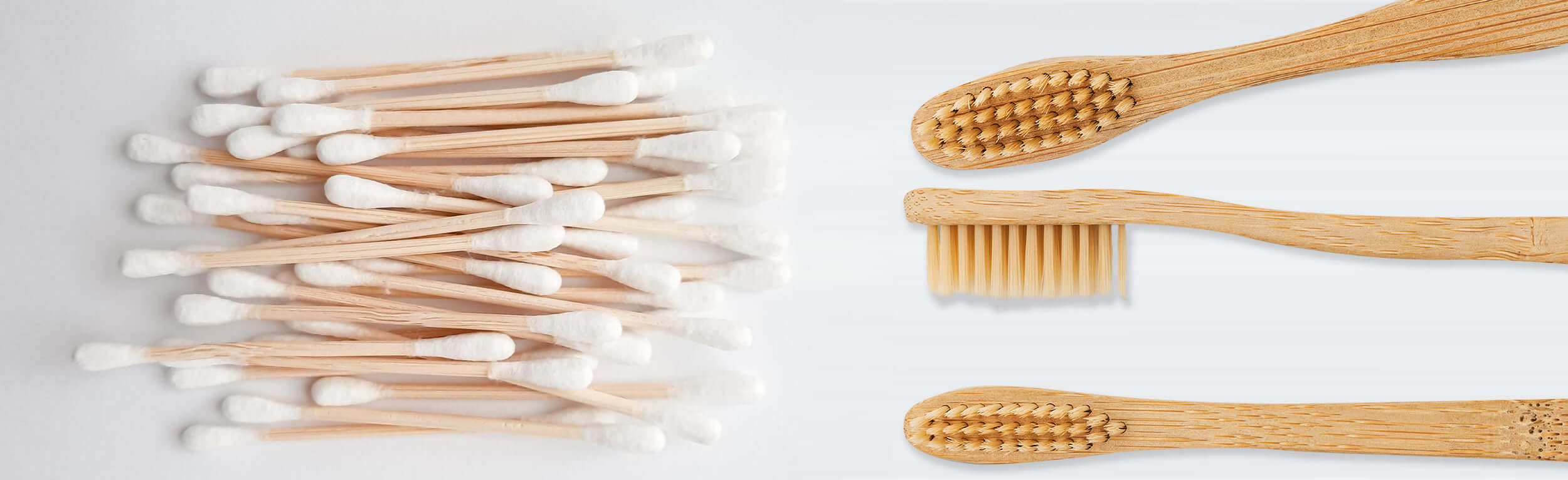 Eco friendly products including bamboo cotton buds and toothbrushes