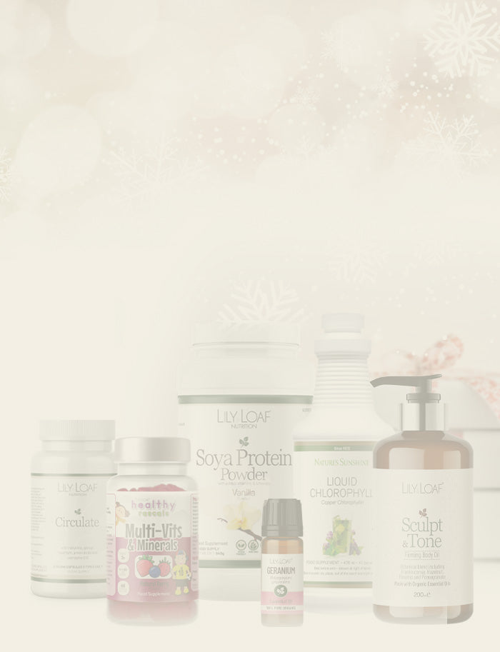 Collection of skincare and wellness products on a light background