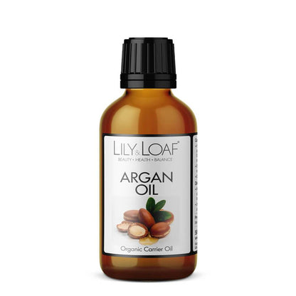 Glass Amber Bottle of Lily and Loaf Argan Organic Carrier Oil - front