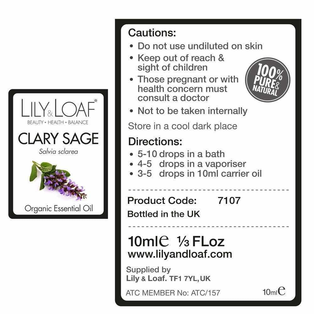 Clary Sage Organic Essential Oil label information