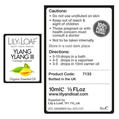 Ylang Ylang III 10ml (Organic) label information